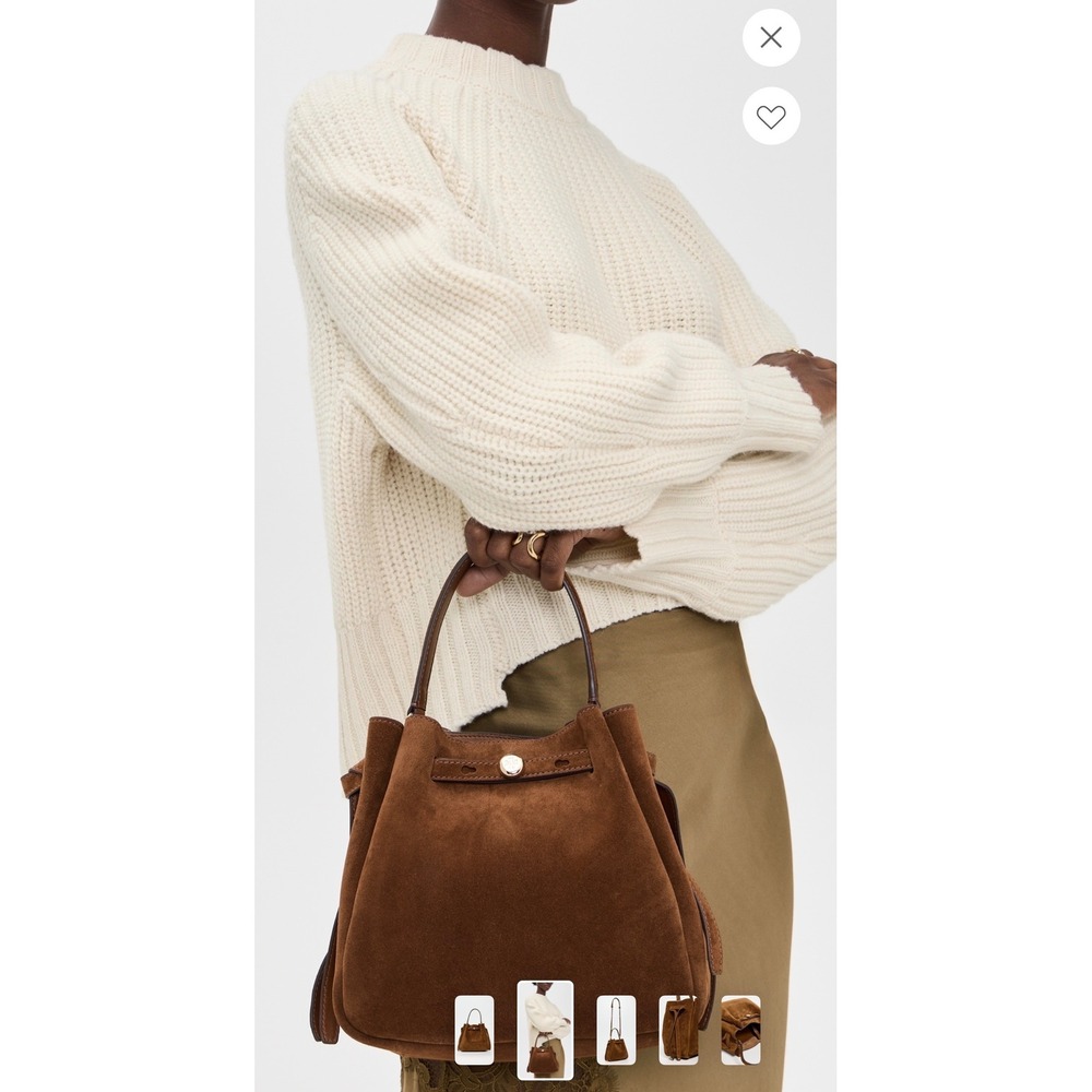 Tory Burch Romy Small Suede Bucket Bag Cognac Brown Crossbody Handbag